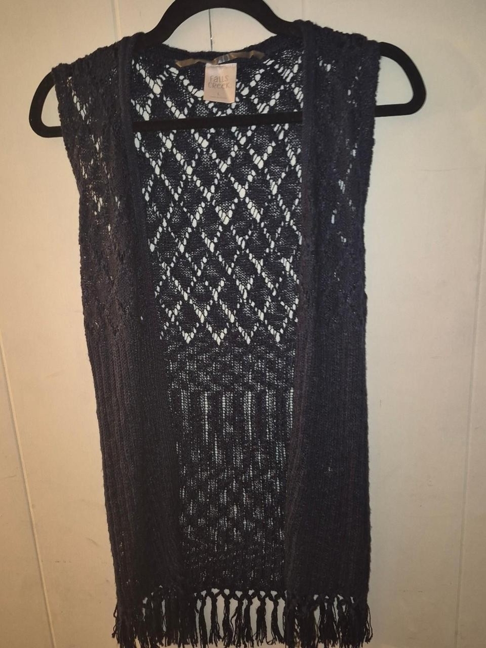 Falls Creek Black Open-Knit Fringe Vest
